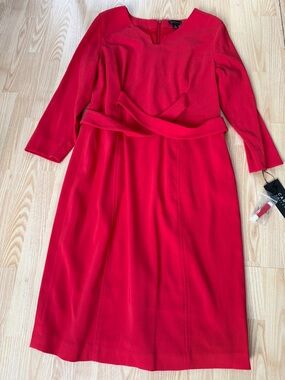 Carlisle Vibrant Red Long-Sleeve Belted Dress